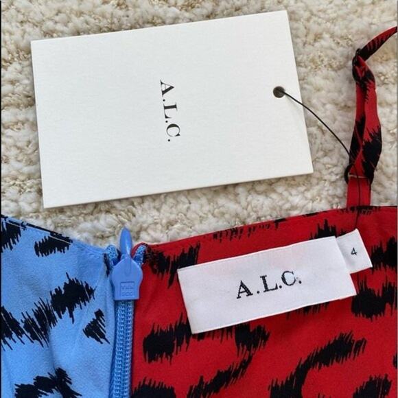 NWT A.L.C. Estelle Animal Print Silk Ruffle Faux Wrap Dress Size 4 - Picture 5 of 14